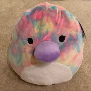 nwt squishmallow 16” brindall platypus rainbow pastel tie dye fuzzy belly